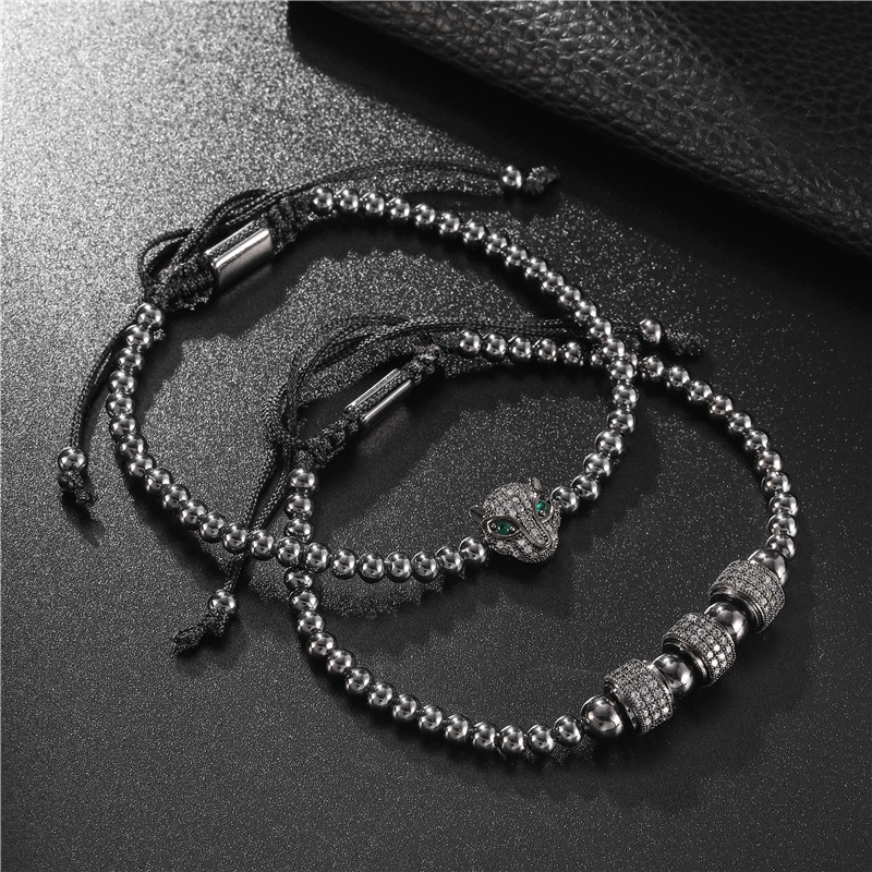 Fashion Vintage Copper Bead Woven Micro Inlaid Zircon Leopard Head Wheel Chain display picture 9