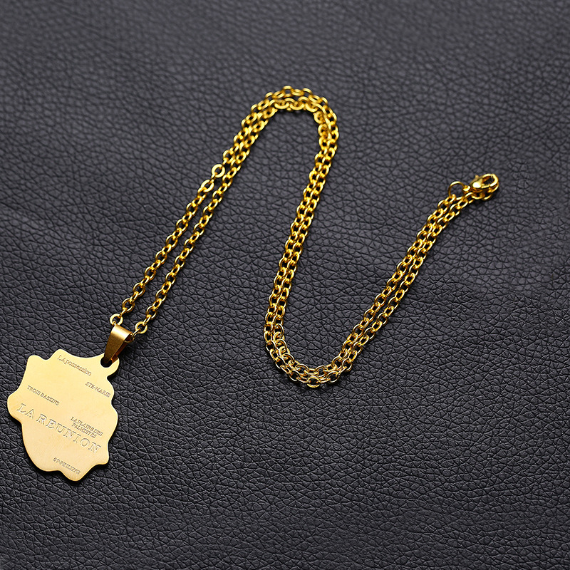 201 Stainless Steel Material IG Style Map Letter 201 Stainless Steel Plating Unisex Pendant Necklace Men Pendant Necklaces
