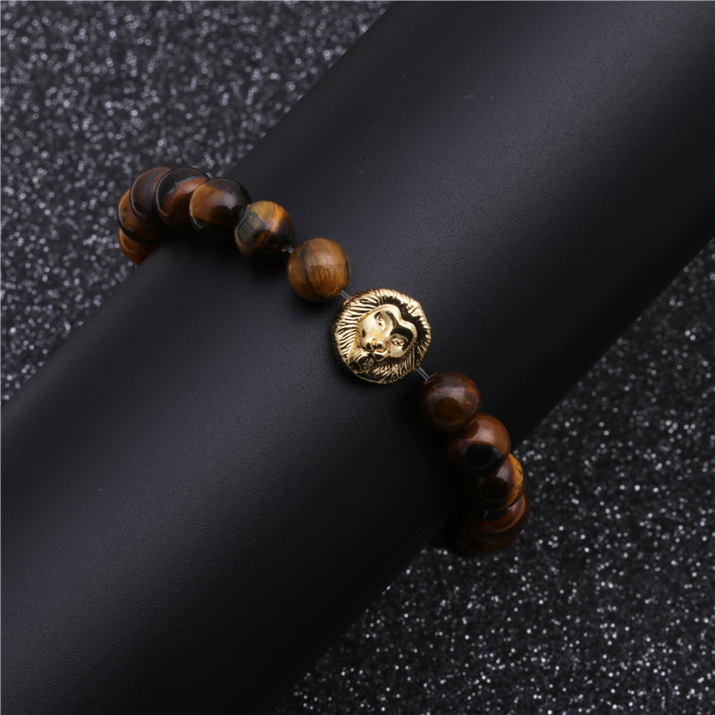 Fashion Tiger Eye Beaded DIY Lion Head Bracelet White Turquoise Lion Head Bracelet