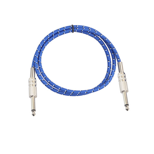 Cross-border supply blue fiber mesh shielded mono 6.35 TS 1/4 inch electric guitar audio cable