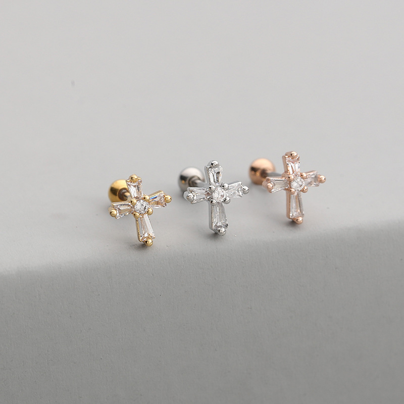 Fashion Solid Color Copper Ear Studs Inlay Zircon Copper Earrings 1 Piece