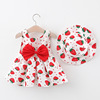 Summer strawberry girl's, cute beach dress with bow solar-powered, flowered