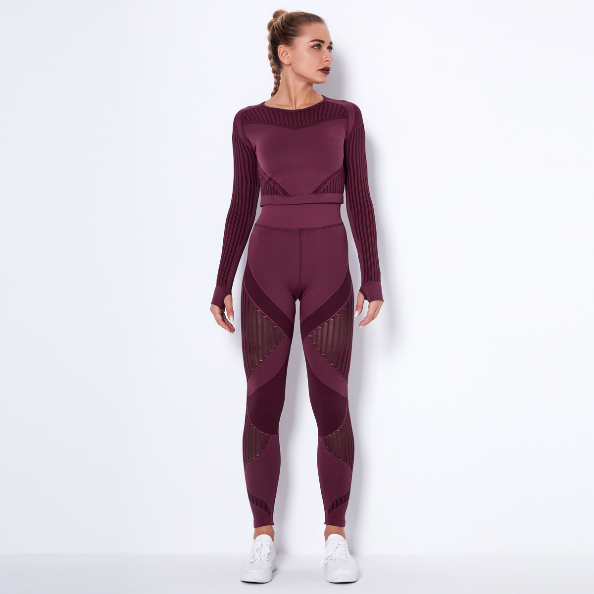 Trajes de yoga deportivos de secado rápido de punto sin costuras NSLX8983