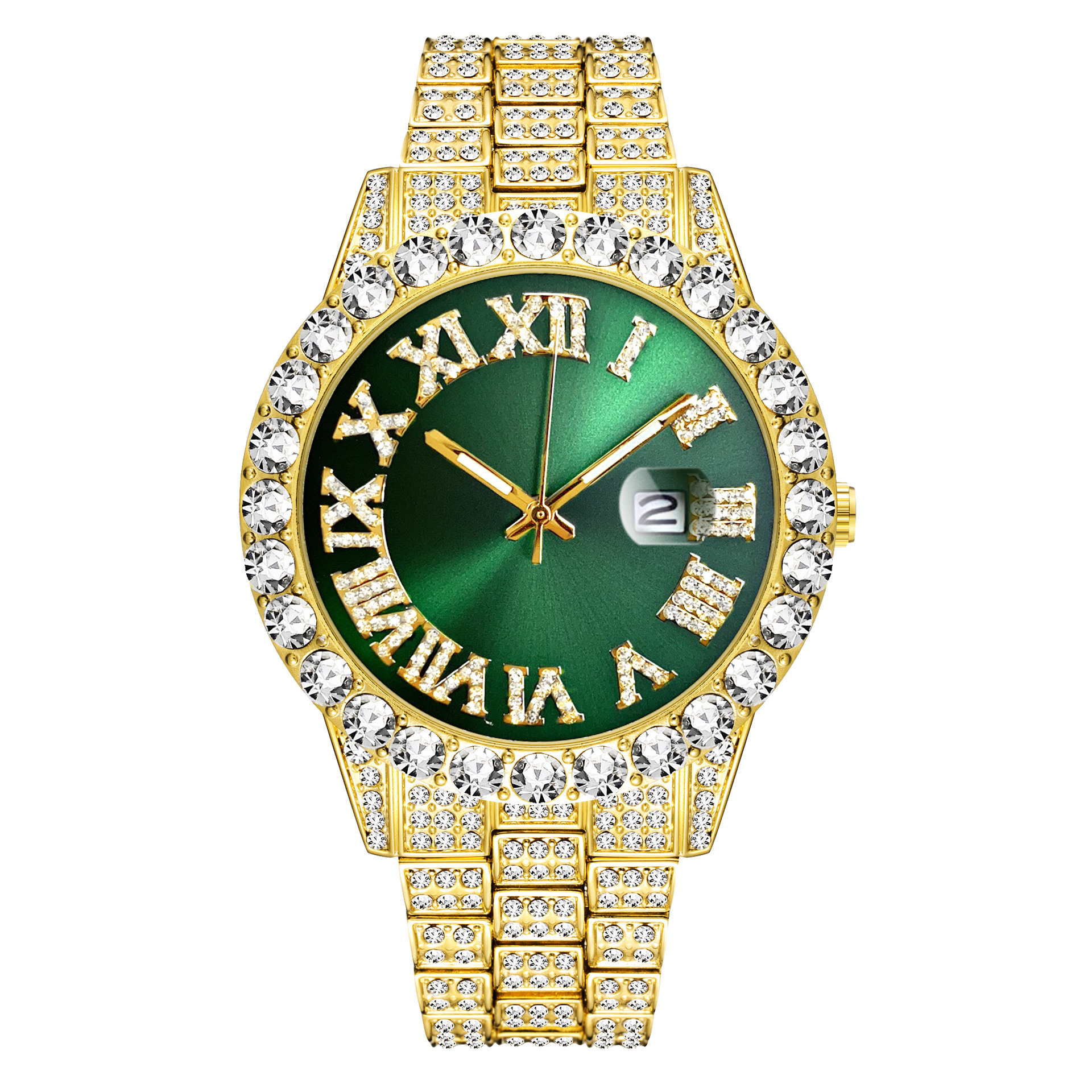 Missfox Europa y América hip hop 2643 tendencia de la moda rhinestone correa de los hombres reloj de cuarzo de moda reloj de diamante completo image 11