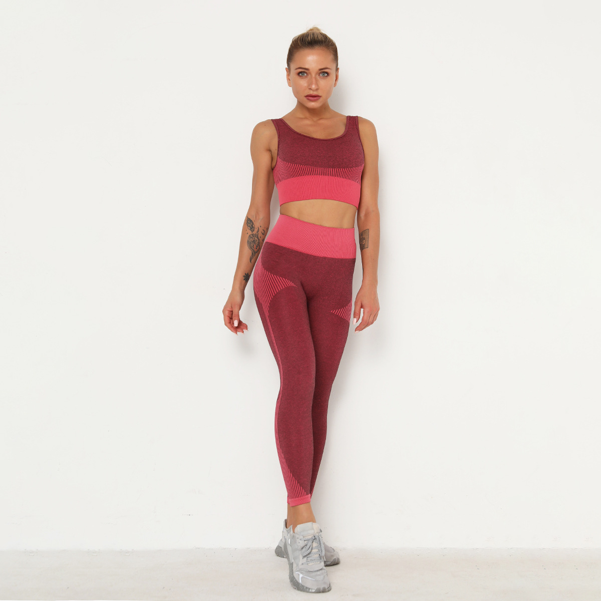 striped tight fitness seamless yoga set  NSLX14710