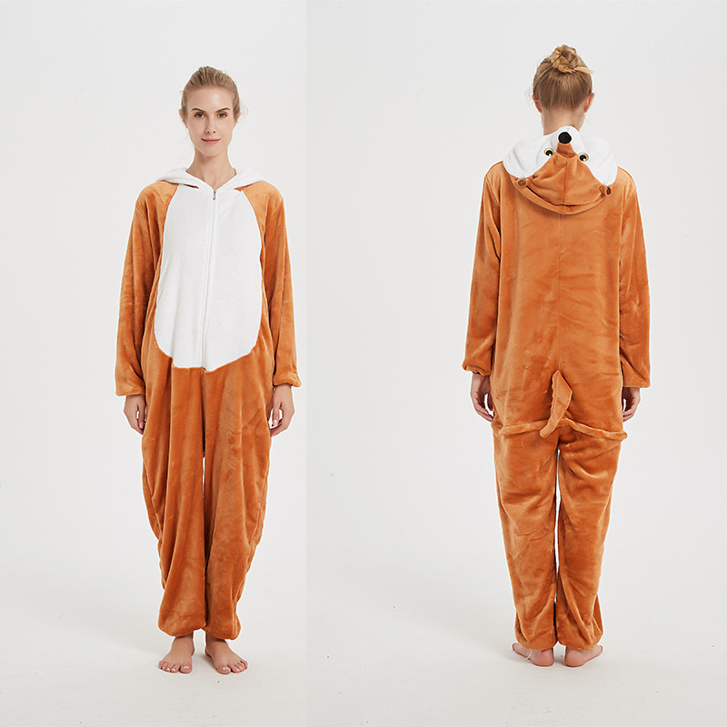 Pijamas de una pieza de coral grueso con diseño de animales de dibujos animados, franela cálida informal de manga larga, venta al por mayor del fabricante, gruesos y cálidos.