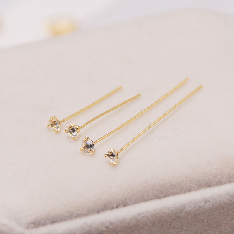 18K铜包金真金镶锆石T针手工diy饰品配件吊坠珠子连接针首饰