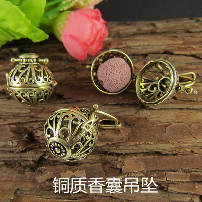 銅質古銅色香薰香囊魔盒挂件可打開吊墜配件球形相盒diy項鏈配件