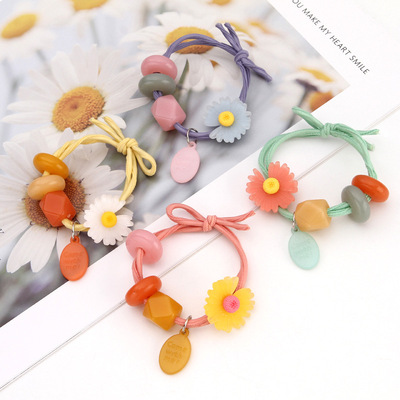 韓版新款小菊花頭繩發圈小清新果凍色串珠紮頭發皮筋女丸子頭發飾