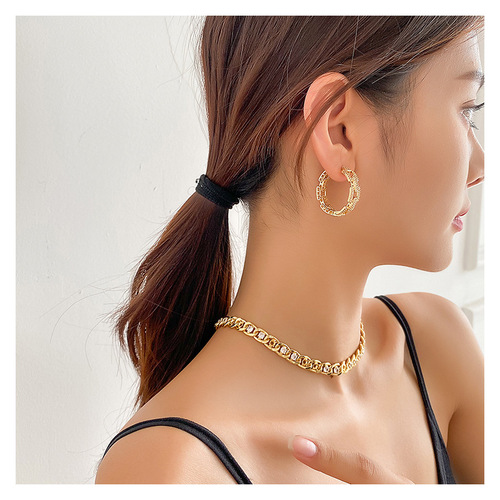 Elegant European and American-style necklace set—trendy, internet-famous design with a cool, minimalist vibe—featuring metallic-toned clavicle chains for women.