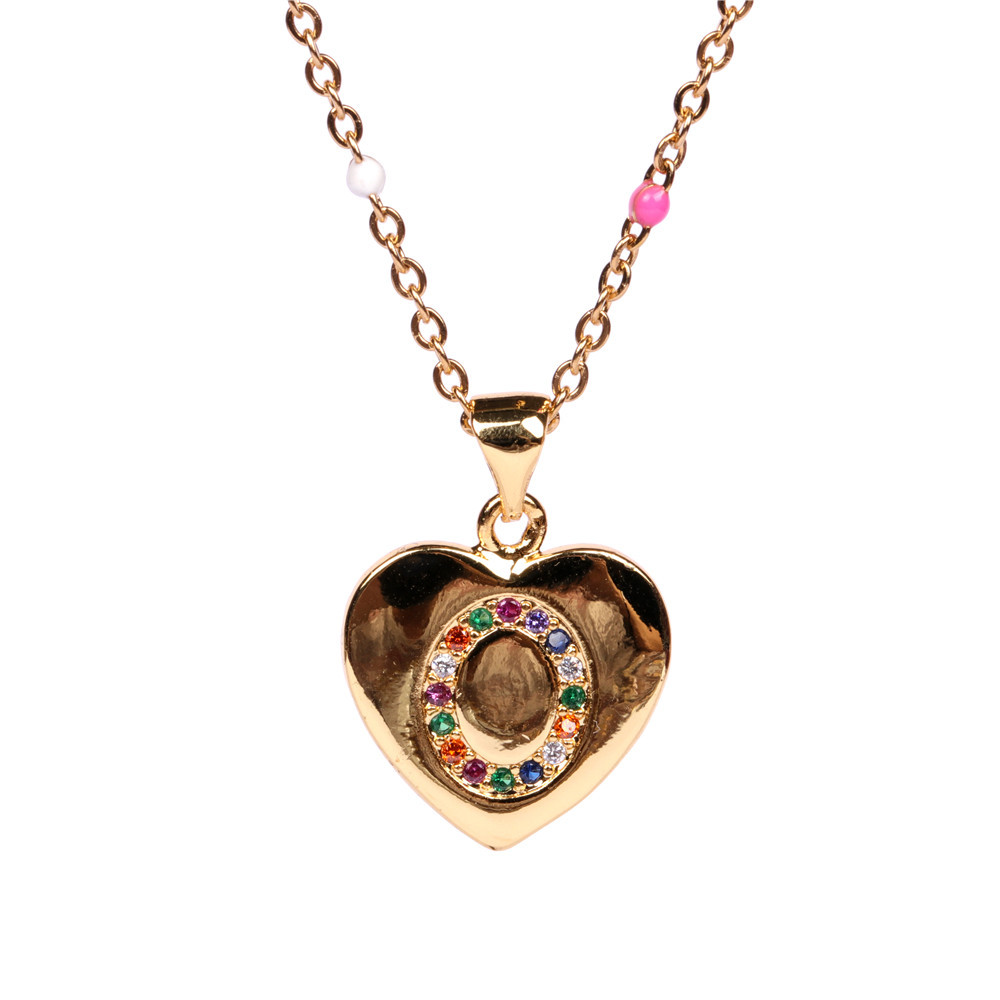 26 letters colorful zircon heart-shaped pendant necklace wholesale