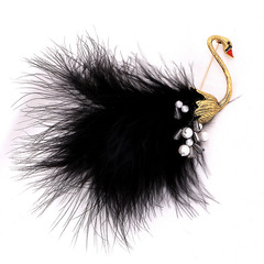 Retro fashion swan feather black and white brooch temperament men's and women's coat accessories pin pearl cardigan custom corsage