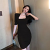 Strapless low chest slim fit pleated hip skirt with bottom skirt long sleeve dress