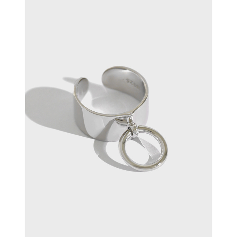 JL117韩版韩国风双环指环时尚个性极简光面吊环开口S925纯银戒指