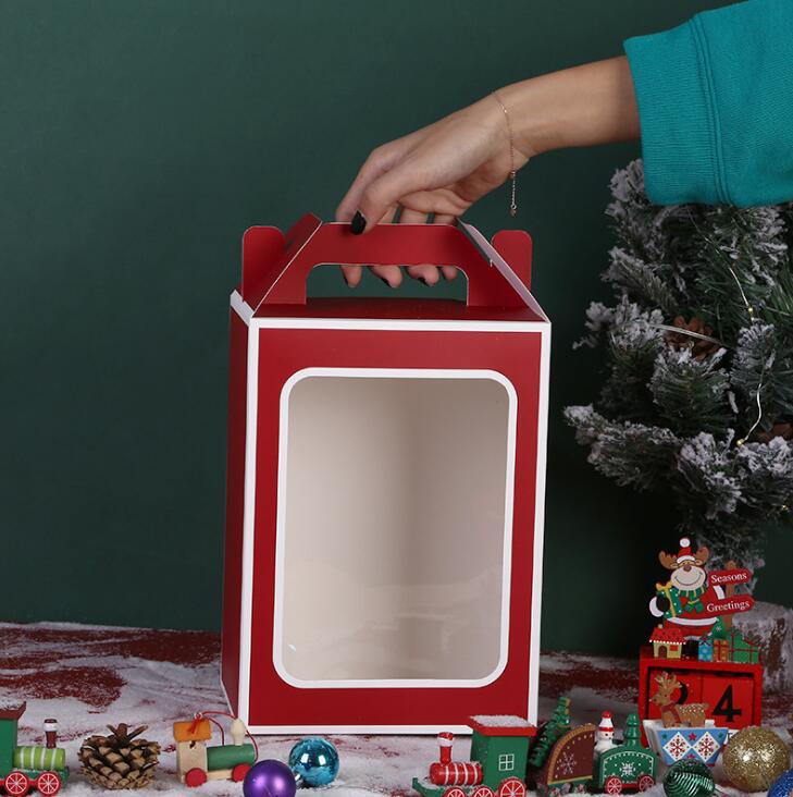 En stock Bolsa de regalo de Navidad bolso de la ventana Nochebuena Apple embalaje caja de cartón regalo de mano caja de dulces bolsa de regalo