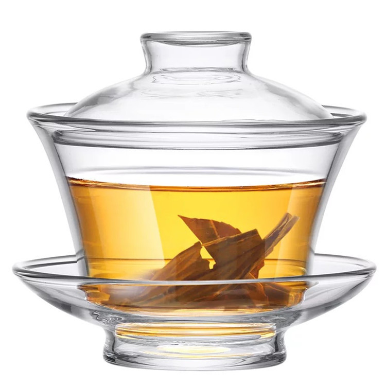 Venta al por mayor de vidrio grueso resistente al calor Kung Fu té de mano cuenco grande hecho a mano de estilo japonés de tres piezas cuenco transparente simple
