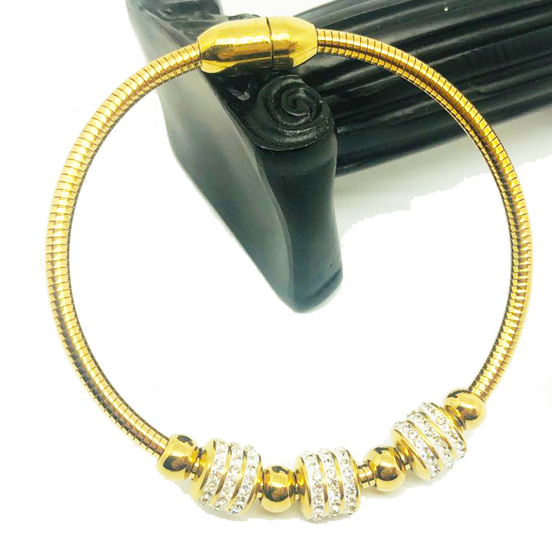 40g Weight Rhinestones Inlay Material Bangle Classification Fashion Solid Color Stainless Steel Inlay Rhinestones Bangle 1 Piece