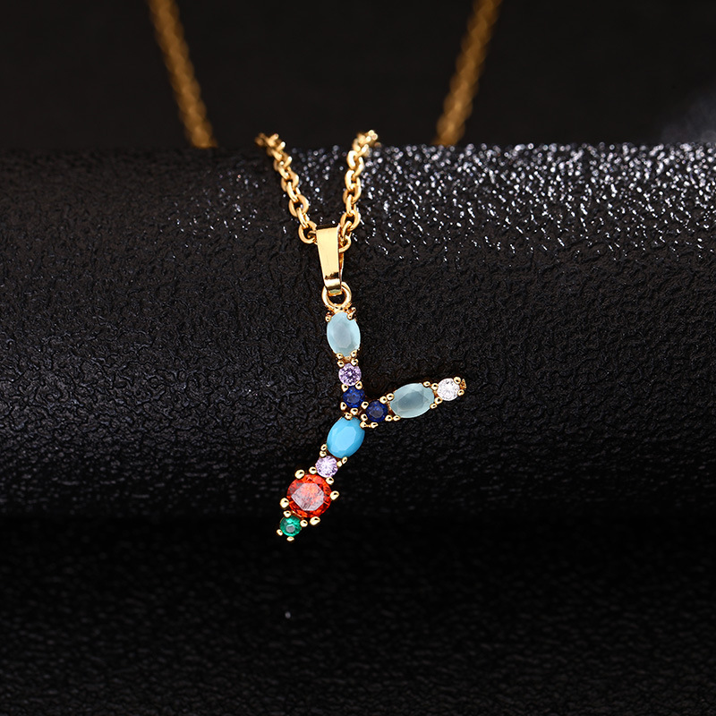 Lady Letter Agate Plating Zircon Pendant Necklace 1 Piece