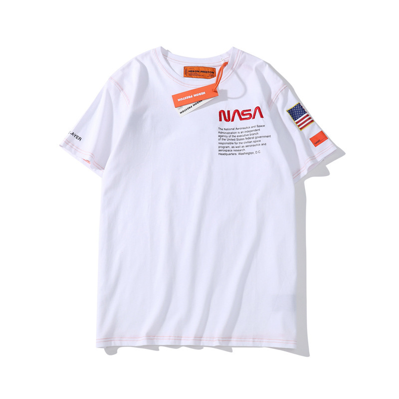 Foreign Trade Cross-border Trendy Brand NASA HERON PRESTON Joint TEE Loose Men's and Women's Embroidered Short-sleeved Couple's T-shirt