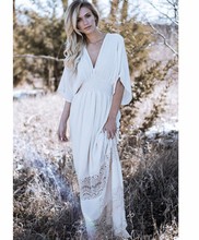Ebay速卖通春夏女 波西米亚沙滩白色棉皱连衣裙纯色外贸 长裙