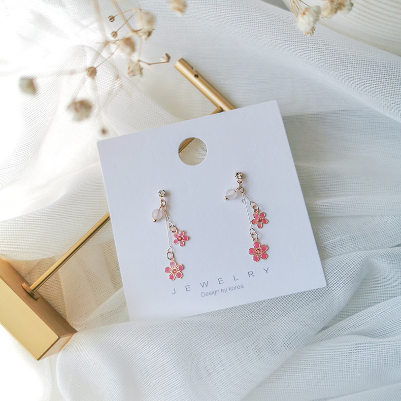 Boucles D&#39;oreilles Longues Fleur Rose Creuse display picture 2