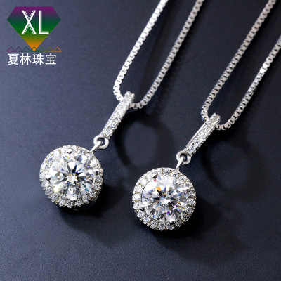 跨境微镶圆包圆帽莫桑石项链批发 S925纯银镀白金女款莫桑吊坠|ms