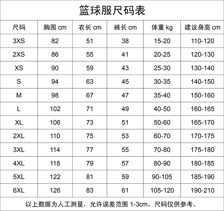 3XS-6XL篮球服2020
