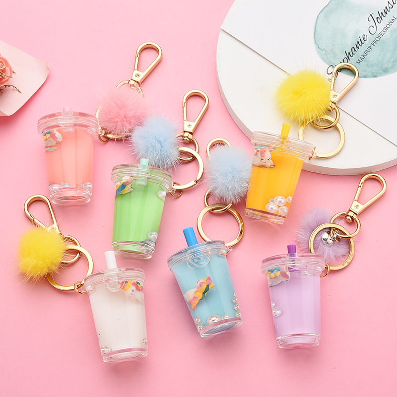 Cartoon Unicorn Milk Tea Bottle Acrylic Keychain Wholesale Nihaojewelry display picture 1