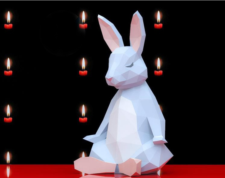 创意纸模练瑜伽的兔子 纸模家居摆件 手工DIY材料包ins装饰材料