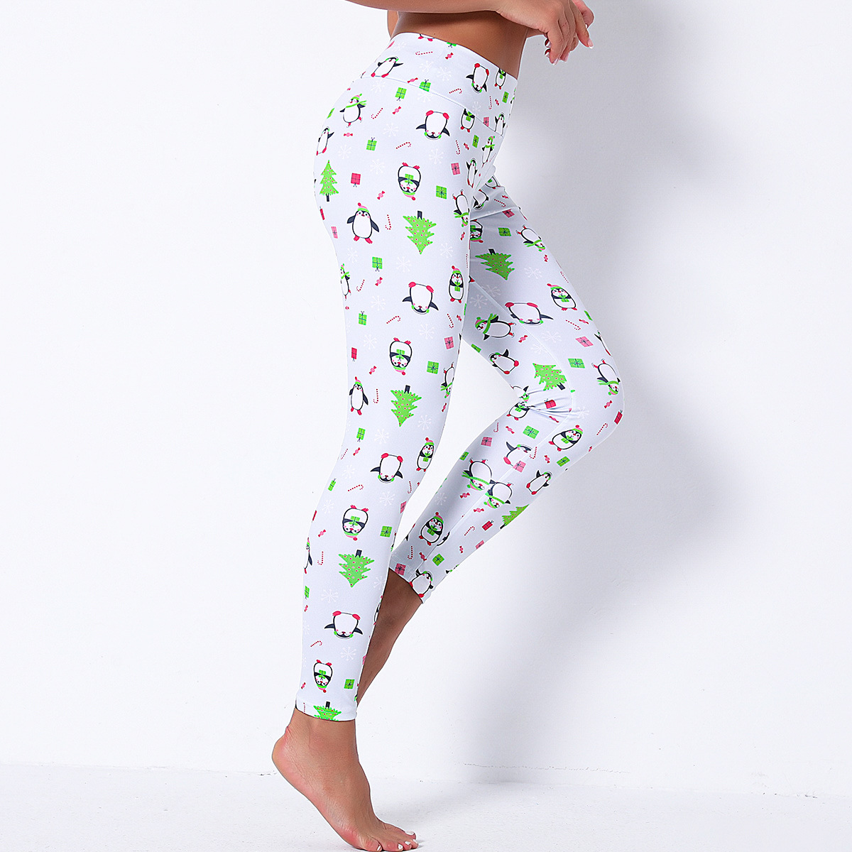 pantalones de impresión digital de Navidad cosidos para mujer NSLX12853