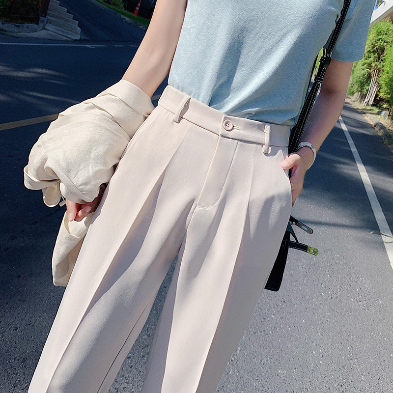 2021 real shot, slide, spring, spring, summer, nine points, small, high waist loose pants suit trousers