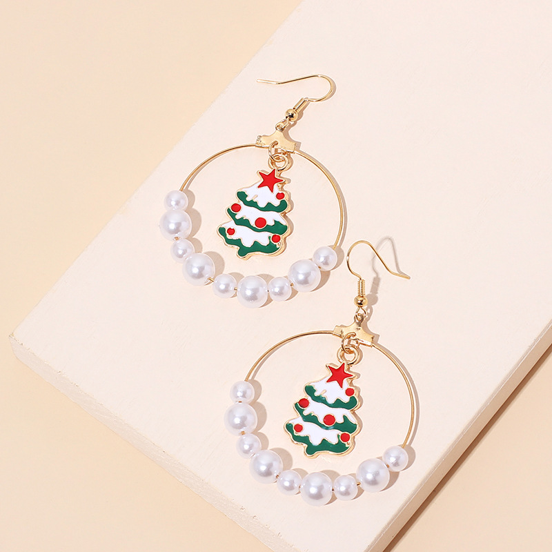 11g Weight Earrings Classification Wedding, Travel, Birthday, Festival Occasion Women'S Gender Green Color Big Circle Pearl Christmas Earrings 4