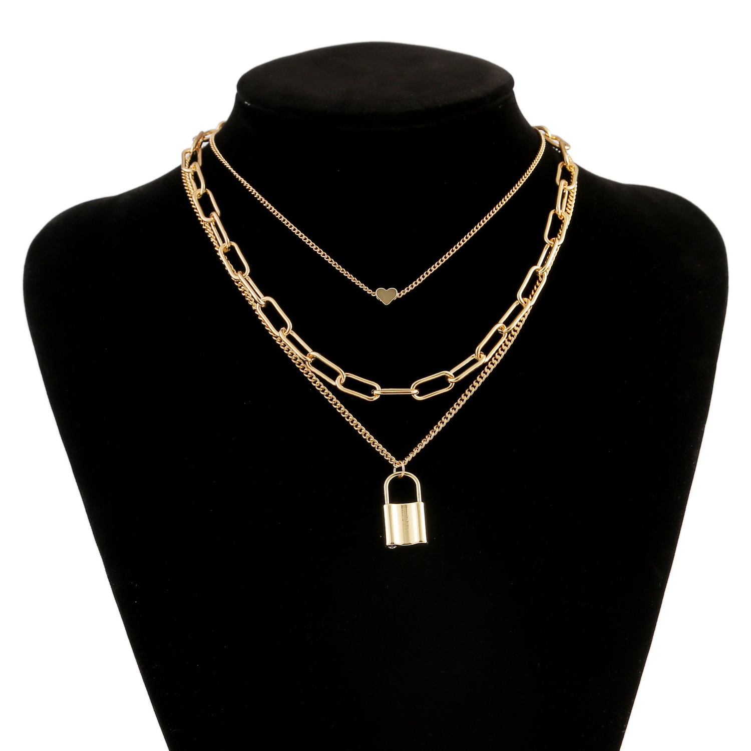 European And American Cross-border Popular Jewelry Punk Style Love Lock Key Necklace Fashion Peach Heart Collarbone Chain Sweater Chain