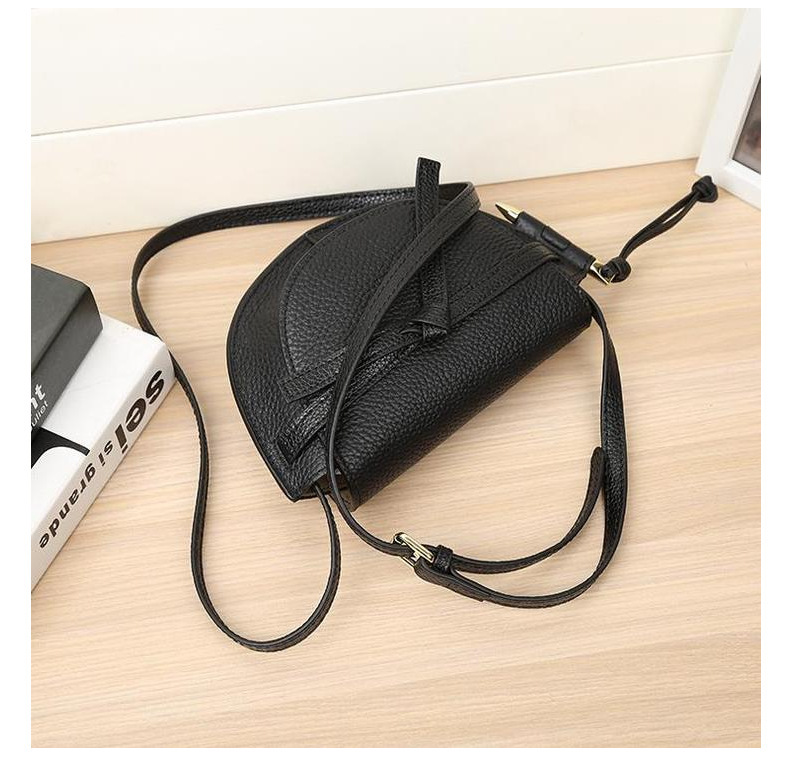Fashion Bows Saddle-shaped Top Layer Cowhide Shoulder Bag Leather Female Bag display picture 4