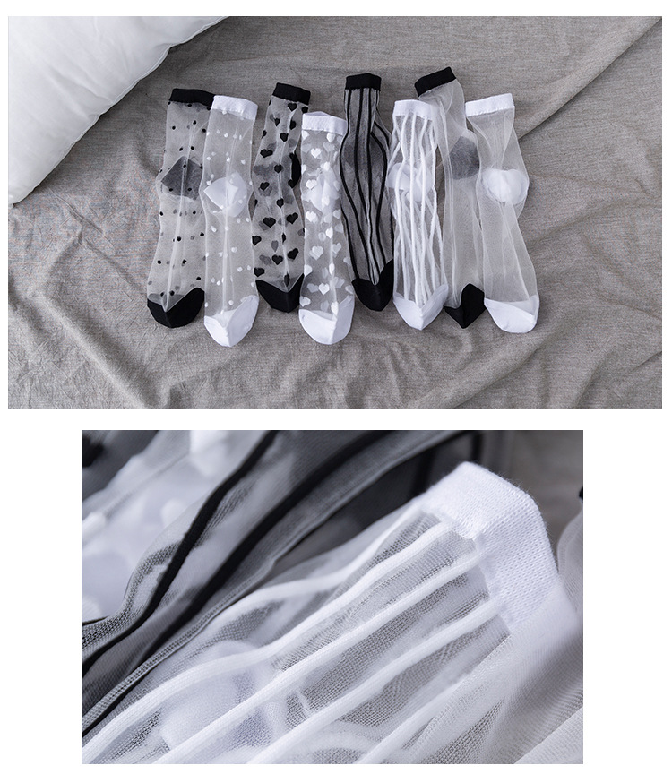 retro polka dot love vertical strips glass silk card silk socks womens tube socks wholesalepicture5