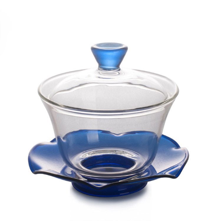 Fábrica al por mayor cubierta de vidrio tazón de vidrio borosilicato sancai taza Kung Fu juego de té tostado taza de té cubierta de la taza