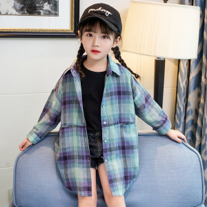 女童秋装格子衬衫2020新款韩版洋气上衣中大儿童时髦女孩长袖衬衣