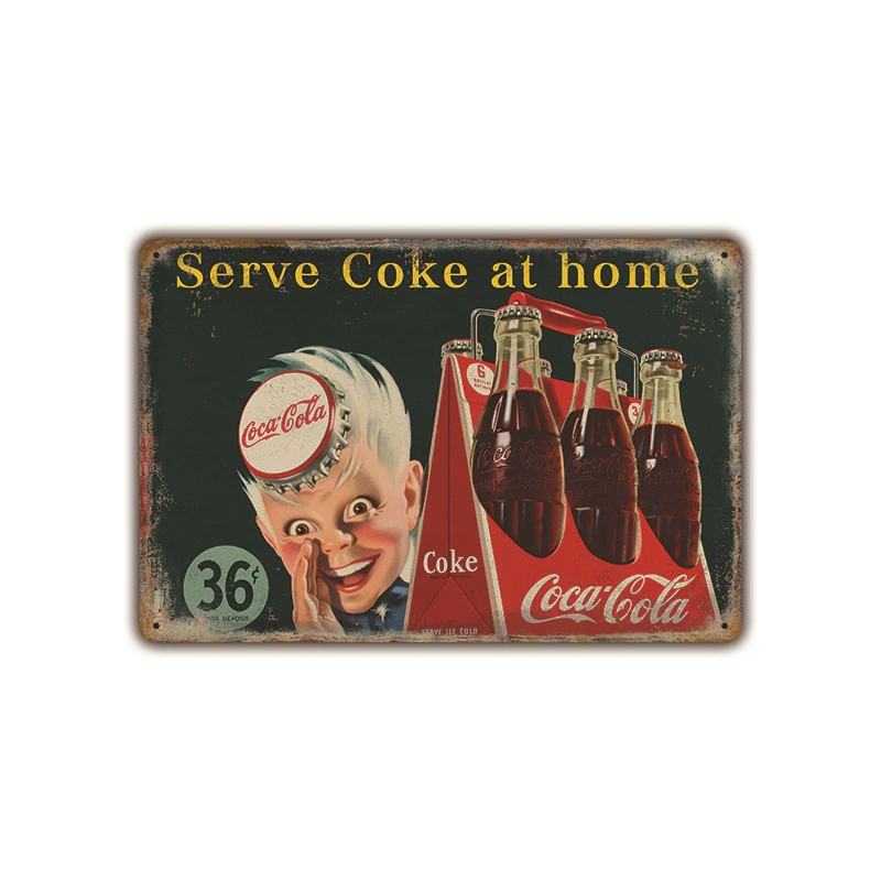 Безрамочная металлическая вывеска (Coca-Cola) ретро рекламный плакат, 20×30 см, винтажное декоративное украшение