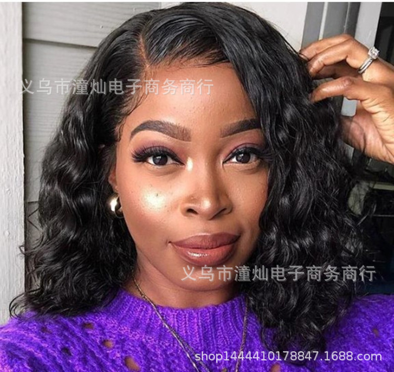 潼灿新款热销欧美假发 边分黑色非洲小卷发 高温丝玫瑰网批发代发