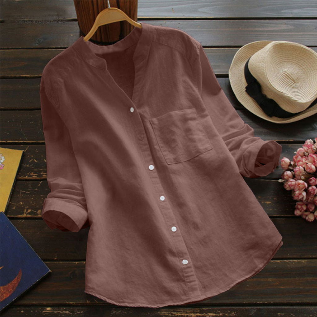Loose Fit Type Wholesale Women's Simple Style Solid Color Long Sleeve Pocket Blouses