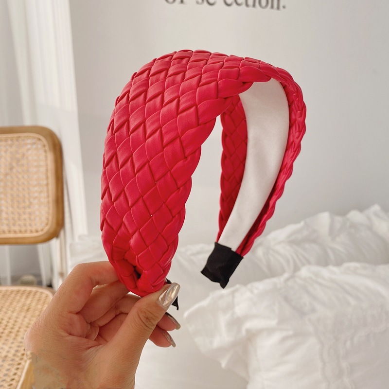 Estilo coreano tejido de ala ancha diadema de moda nuevo elegante imitación de cuero PU diadema Internet celebridad cara lavado cabello paquete malla pelo grutas para las mujeres