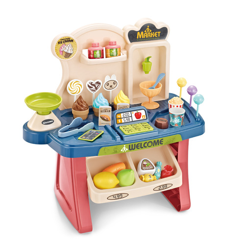 Children's play house multifunctional supermarket table with light and music simulation ice cream candy sales cashier