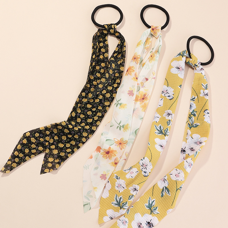 Fashion Chiffon Printing Small Flower Large Intestine Ring Streamer Head Rope Hair Scrunchies Set display picture 5