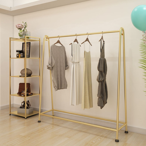 Fashionable floor-standing iron rack for clothing store, gold-colored women's clothing hanger island display rack wholesale