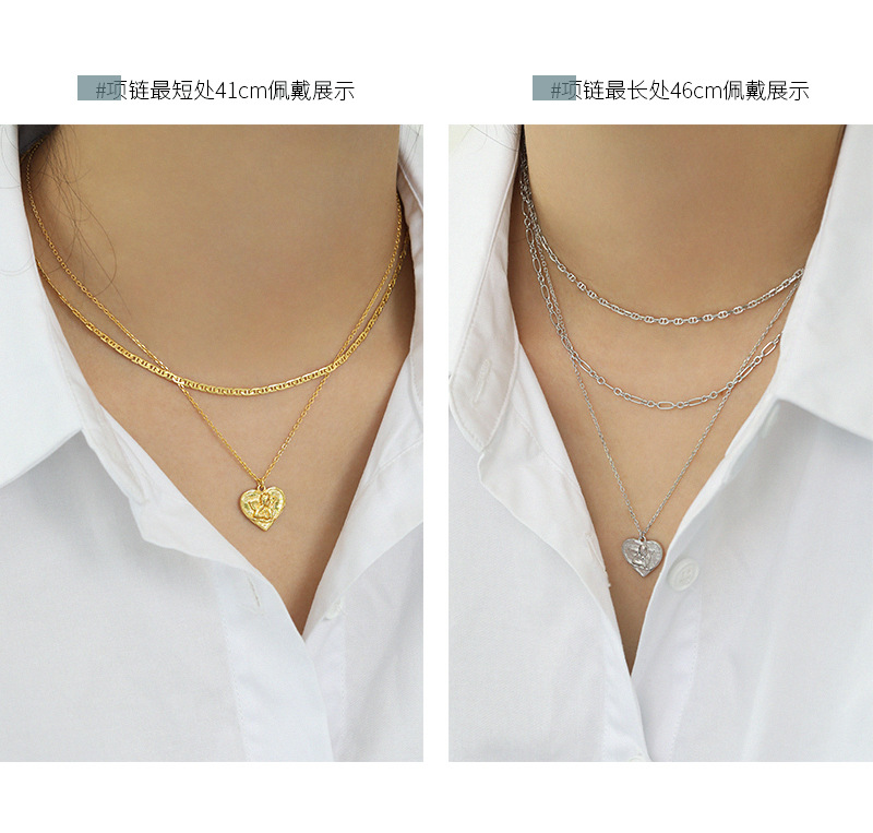 4g Weight 0.03µm Gold Plating Thickness Electroplating Gold Plating Process 18K Real Gold Plated, Platinum Plated Plating Material 925 Sterling Silver Pendant Material Necklace Classification 925 sterling silver Chain Material Other Chain Type Festival Occasion 925 Sterling Silver Material Heart Pattern Women'S Gender Plating Craft White, Gold Color Korean Style Heart-shaped Angel Silver Necklace 15