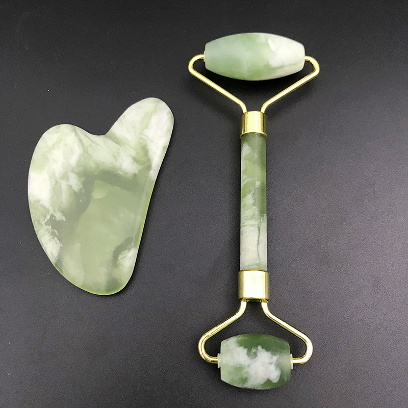 Xiuyu Jia Cui doble cabeza Jade belleza contenedor color cálido rodillo de masaje de aleación de zinc silenciador masajeador facial