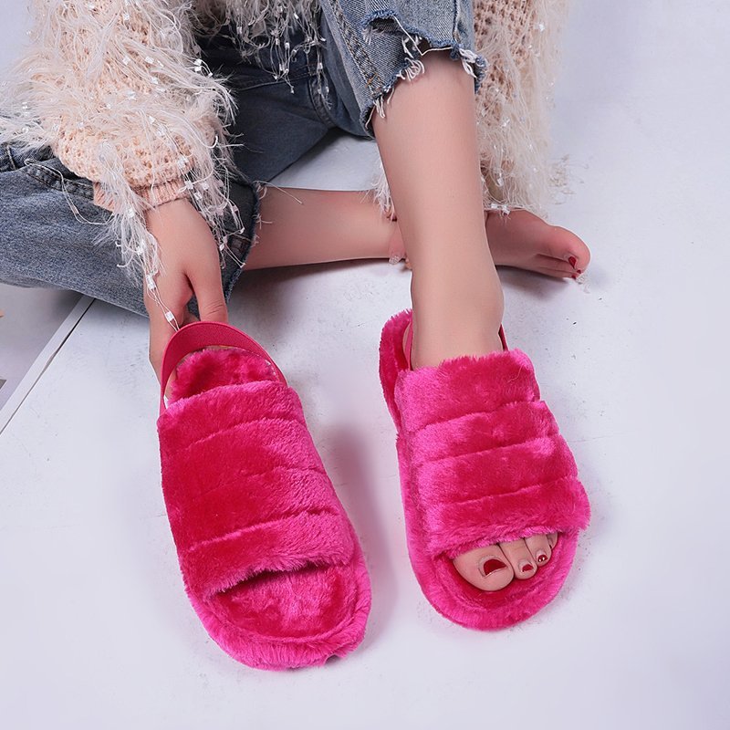 Women Fleece Plush Closed-Toe Open-Toe Summer Indoor Comfortable Cushioned Machine Washable House Shoes Indoor Shoes_voghion.com