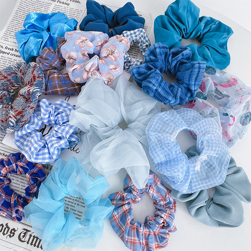 Blue plaid retro large intestine hair ri...