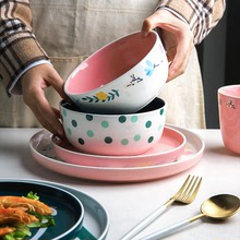 日式綠意小清新陶瓷餐具套裝飯碗盤子牛排盤家用情侶碗盤套裝單人