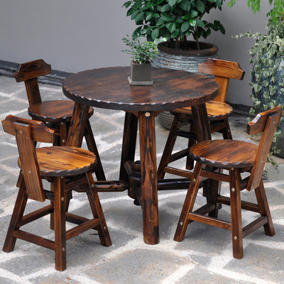 户外桌椅庭院室外露天阳台桌椅休闲防腐碳化实木小户型加厚桌椅子|ms